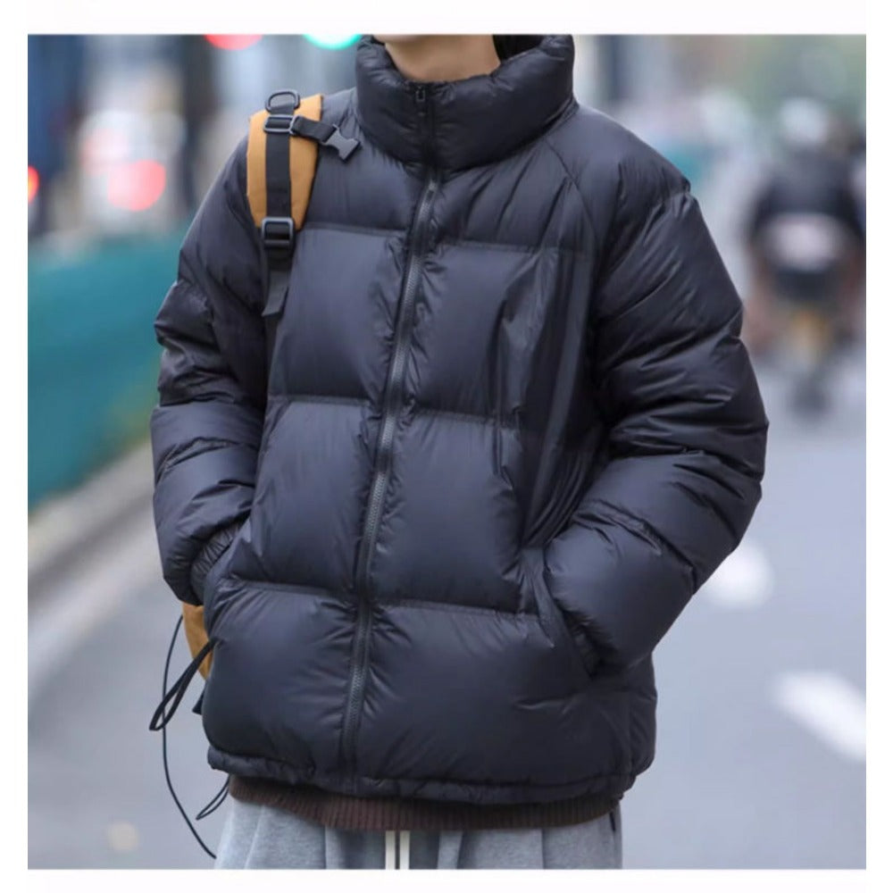 Black Puffer Jacket with Stand Collar for Men - Arianna