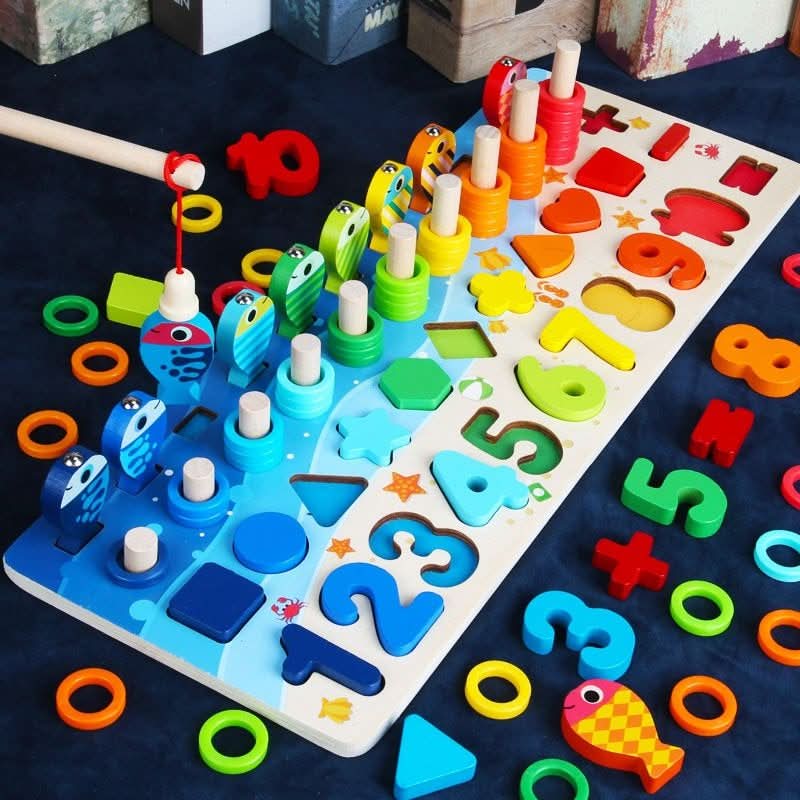Wooden Montessori Learning Board – Educational Game for Discovering Numbers, Shapes, and Colors