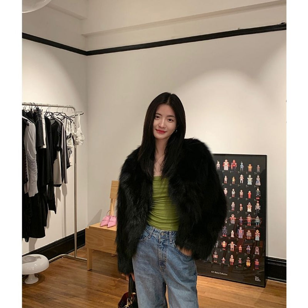 Faux Fur Long Sleeve Short Jacket for Women - Elda