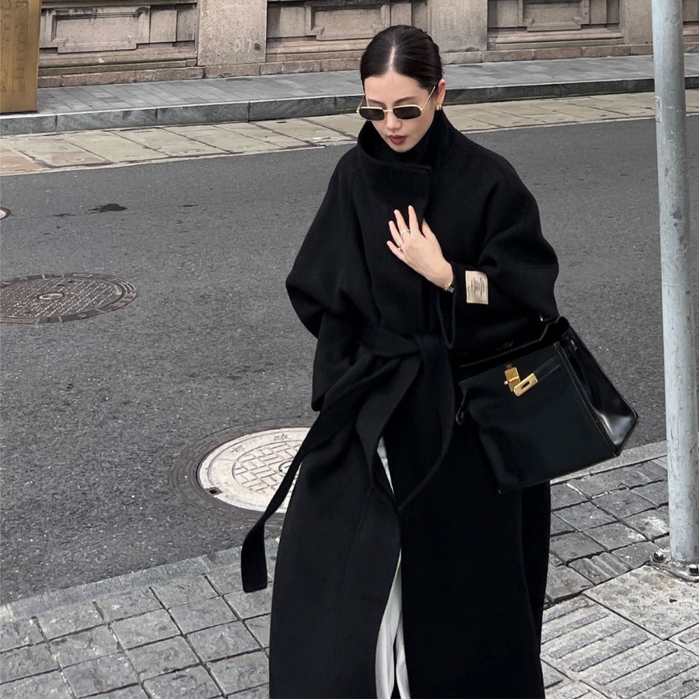 Oversized Wool Long Coat with Pockets for Women - Delfina