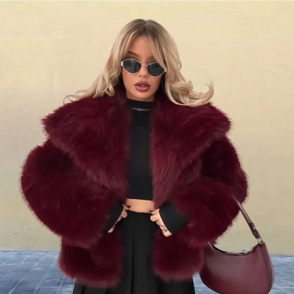 Faux Fur Coat with Wide Collar for Women - Giorgia