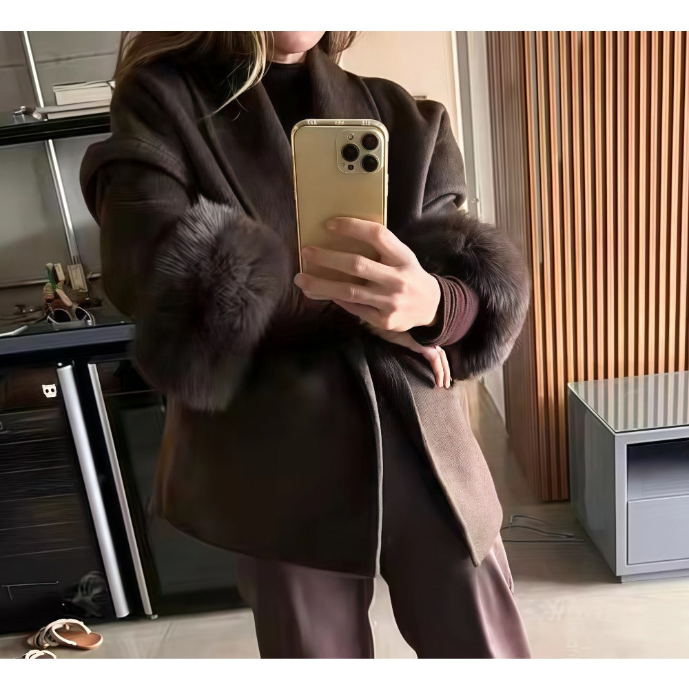 Faux Fur Trim Belted Coat for Women - Sheila