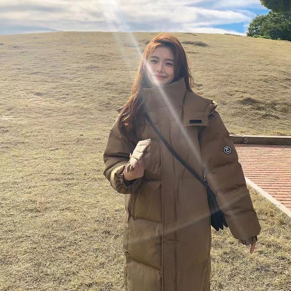 Long Puffer Coat with High Collar for Women - Alida