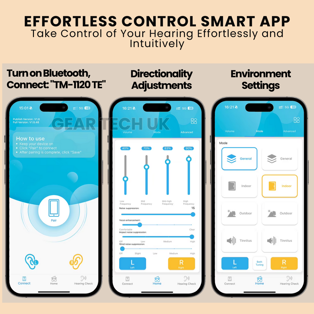 Bluetooth App-Controlled Hearing Aids - No Prescription Required - UK