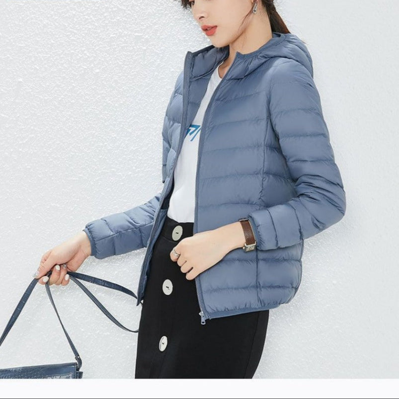 Hooded Puffer Jacket with Zipper Closure for Women - Liliana