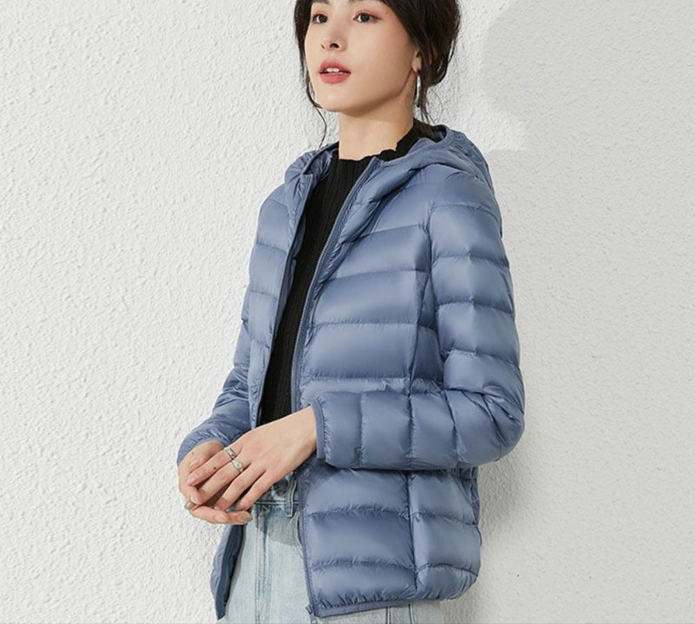 Hooded Puffer Jacket with Zipper Closure for Women - Liliana