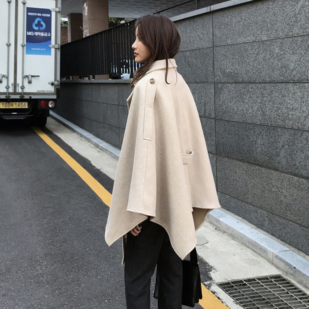Belted Cape Coat with Wide Sleeves for Women - Tonia