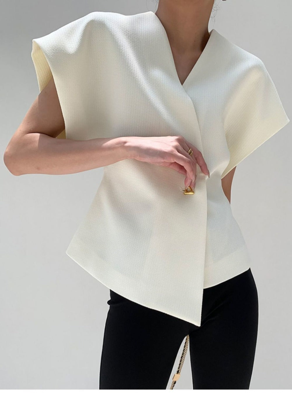 V Neck Wrap Short Sleeve Blouse for Women - Ottavia