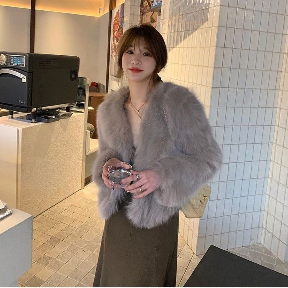 Faux Fur Long Sleeve Short Jacket for Women - Elda