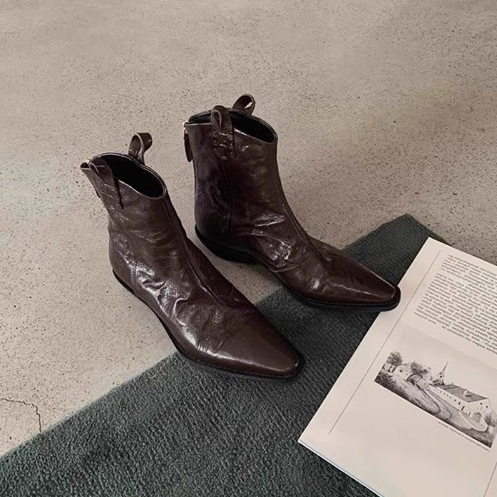 Leather Ankle Boots with Pointed Toe for Women - Costanza
