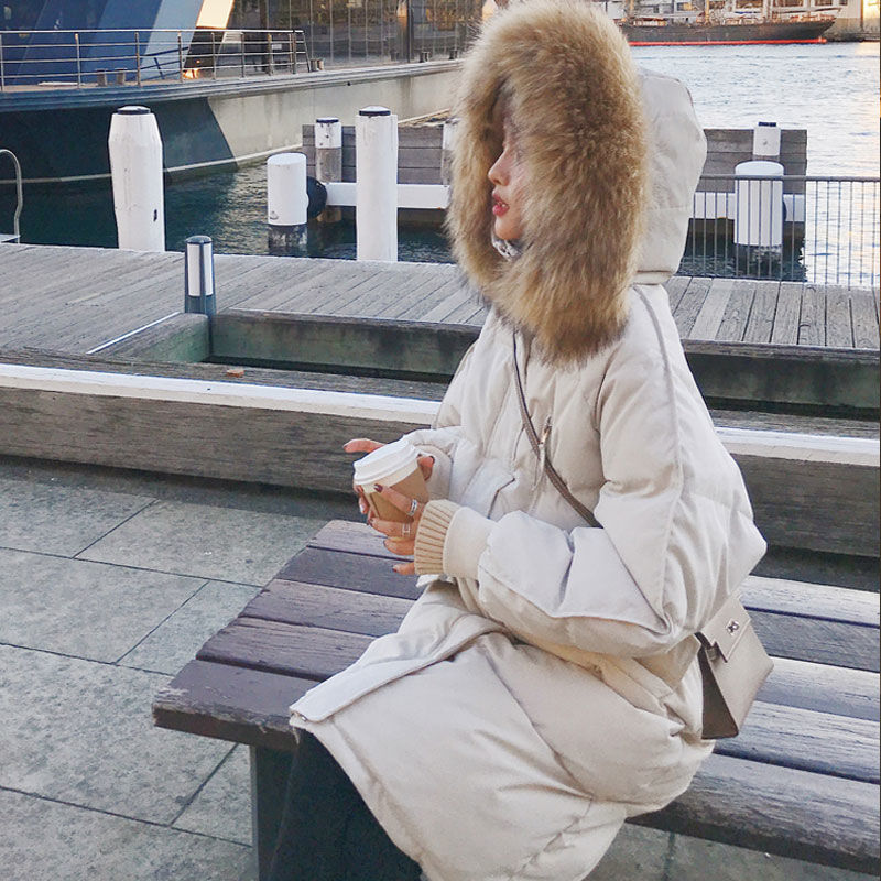 Long Puffer Coat with Fur Hood for Women - Diana