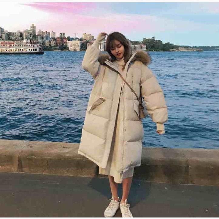 Long Puffer Coat with Fur Hood for Women - Diana