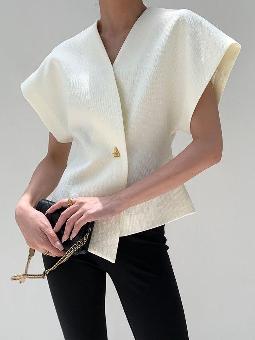 V Neck Wrap Short Sleeve Blouse for Women - Ottavia