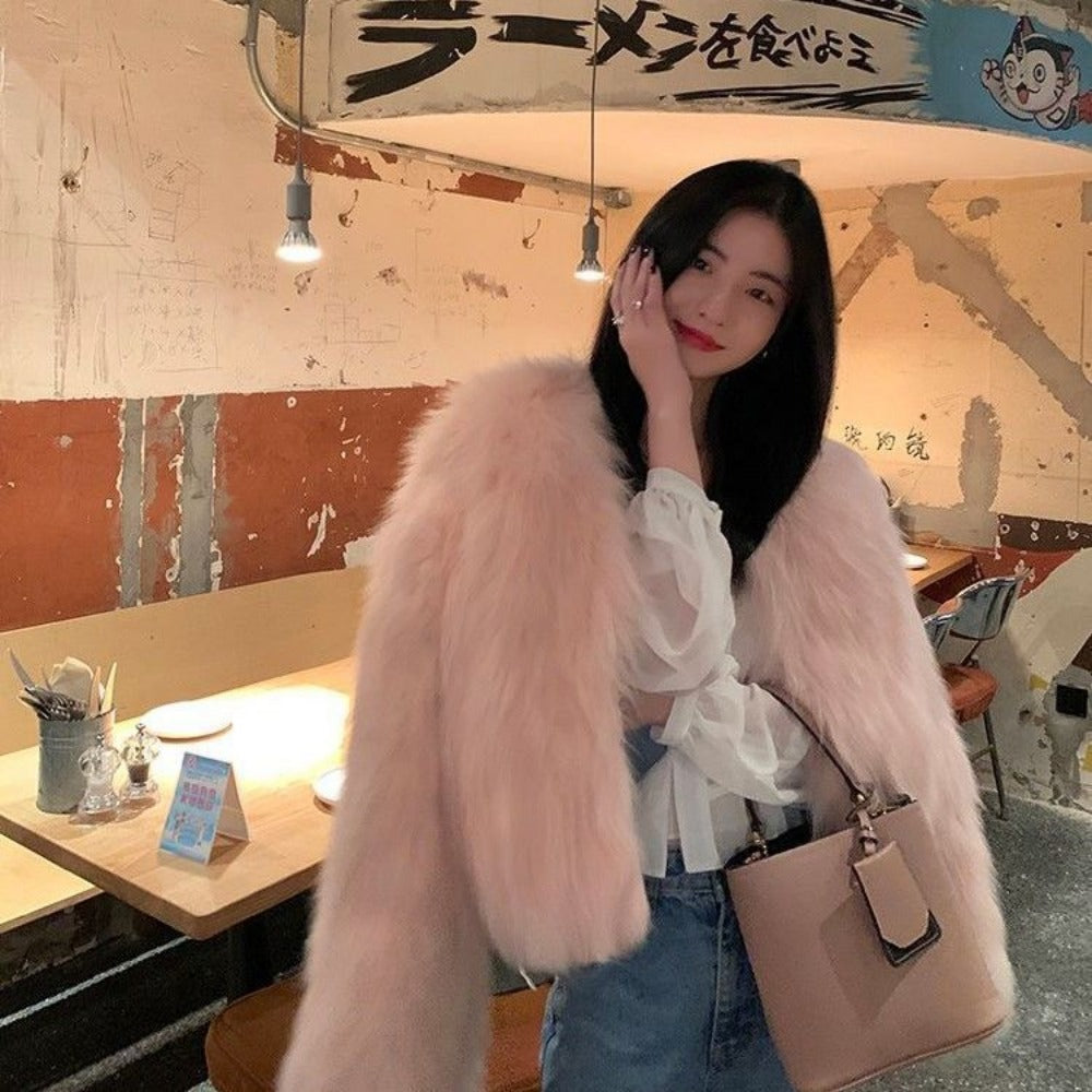 Faux Fur Long Sleeve Short Jacket for Women - Elda