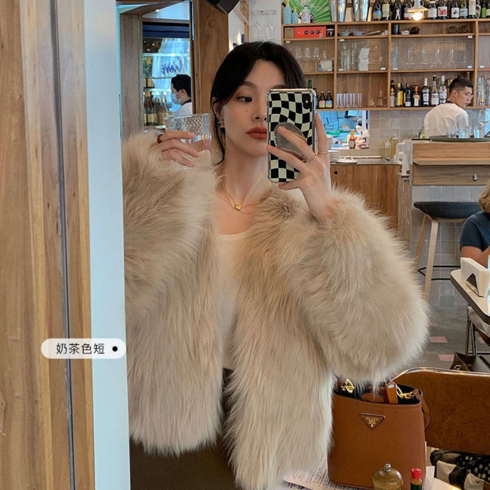 Faux Fur Long Sleeve Short Jacket for Women - Elda