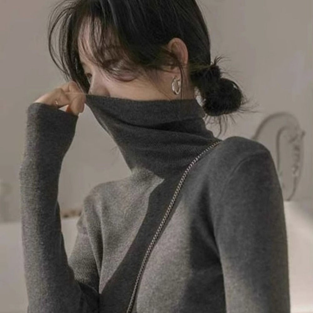 Ribbed Knit Turtleneck Long Sleeve Sweater for Women - Euridice