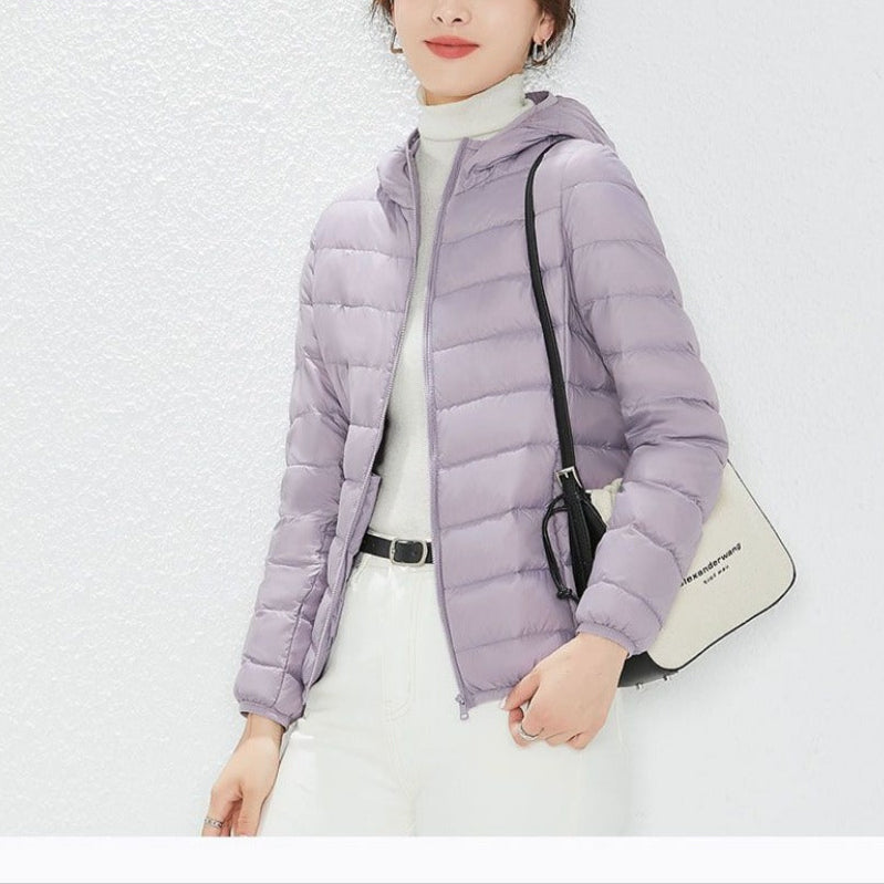 Hooded Puffer Jacket with Zipper Closure for Women - Liliana