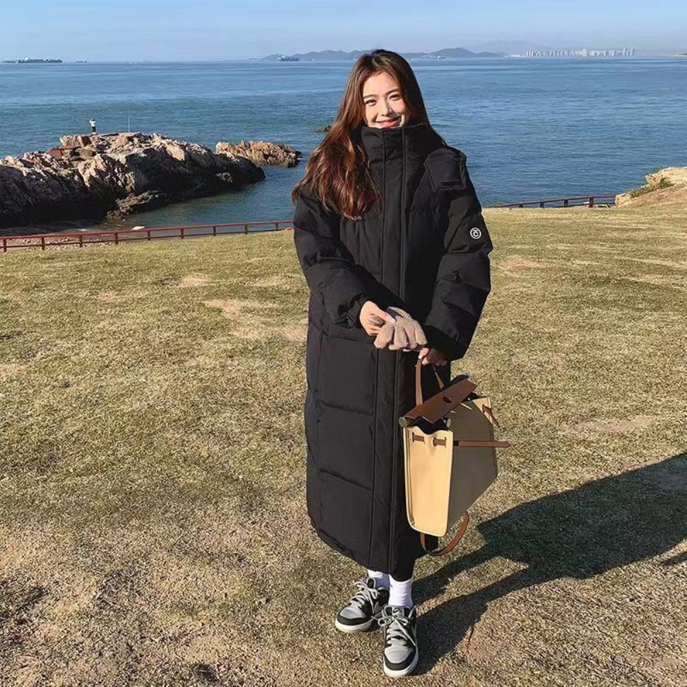 Long Puffer Coat with High Collar for Women - Alida