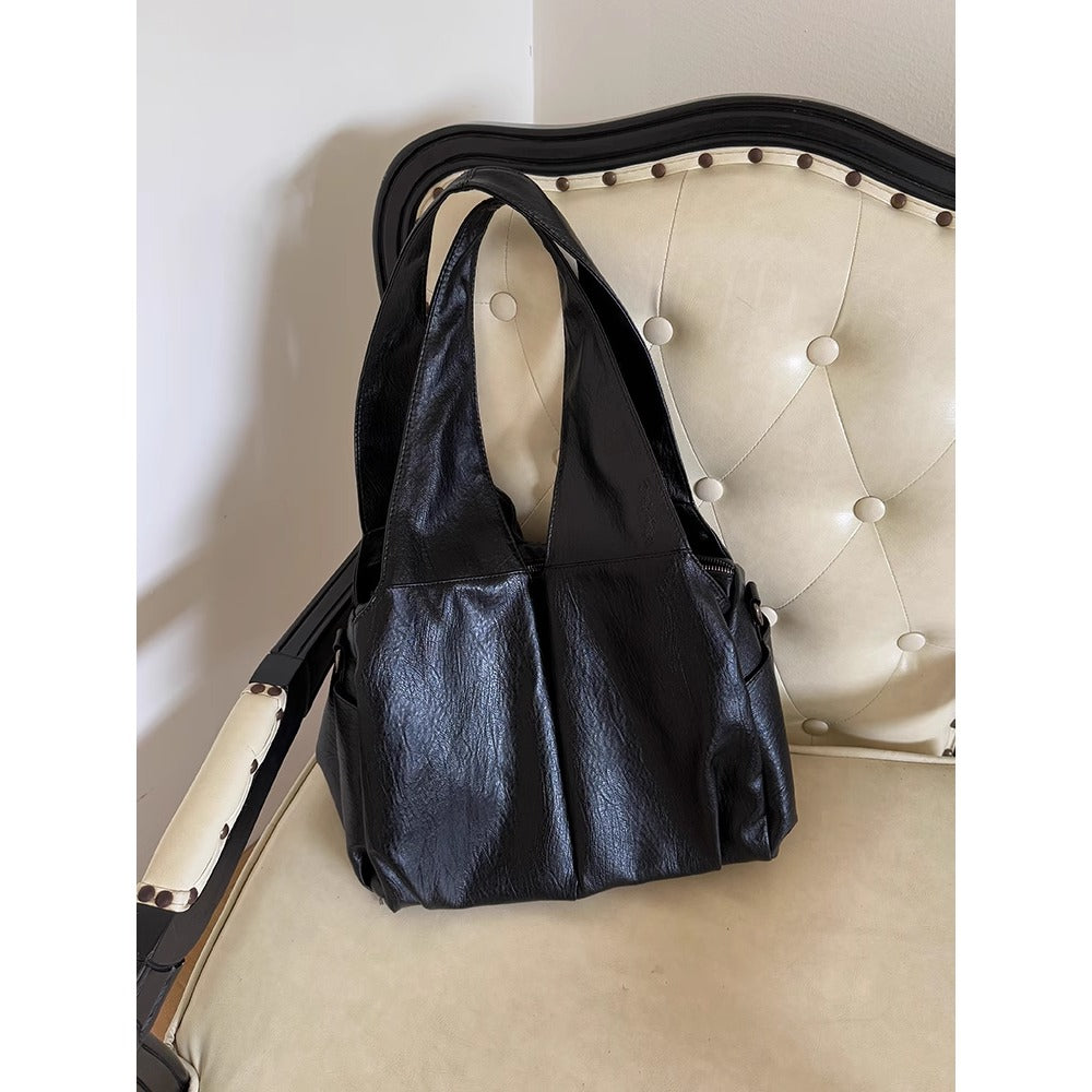 Black Faux Leather Shoulder Tote Bag for Women - Barbara