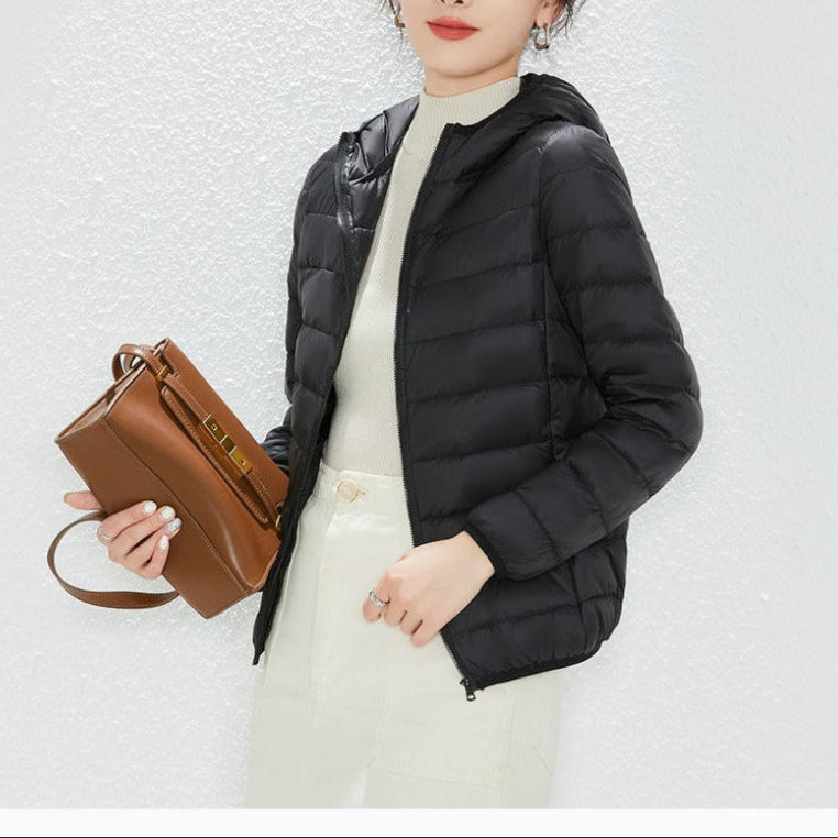 Hooded Puffer Jacket with Zipper Closure for Women - Liliana