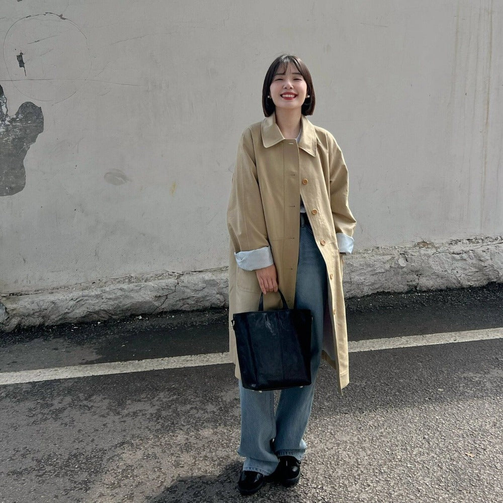 Long Button Down Trench Coat with Pockets for Women - Candida