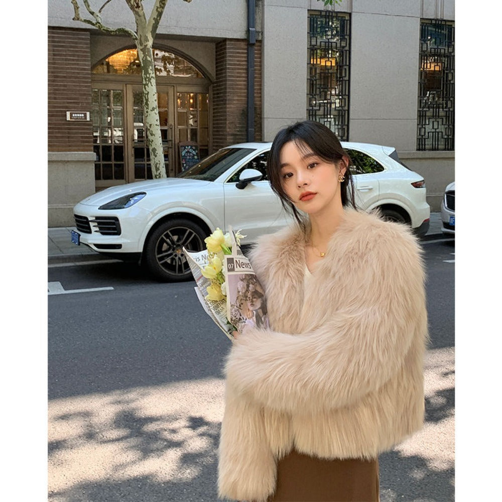 Faux Fur Long Sleeve Short Jacket for Women - Elda