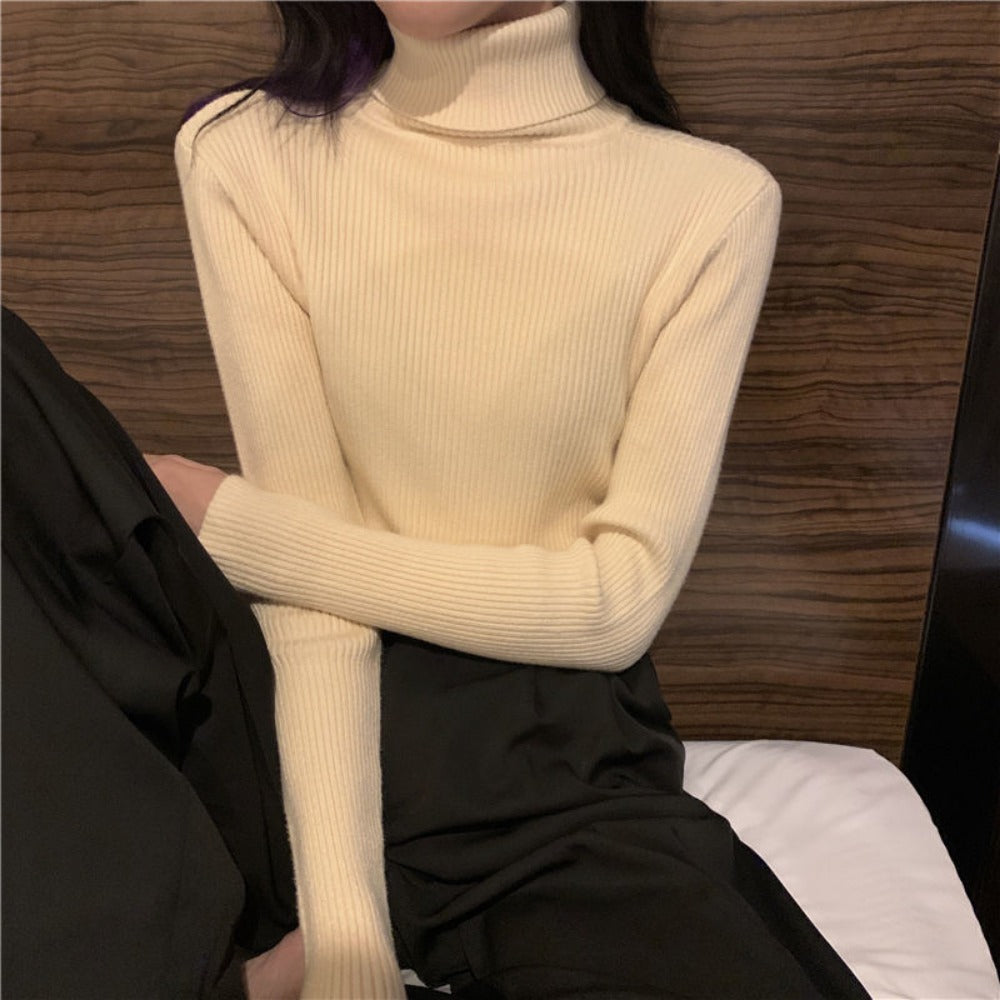 Ribbed Turtleneck Long Sleeve Sweater Top for Women - Sonia
