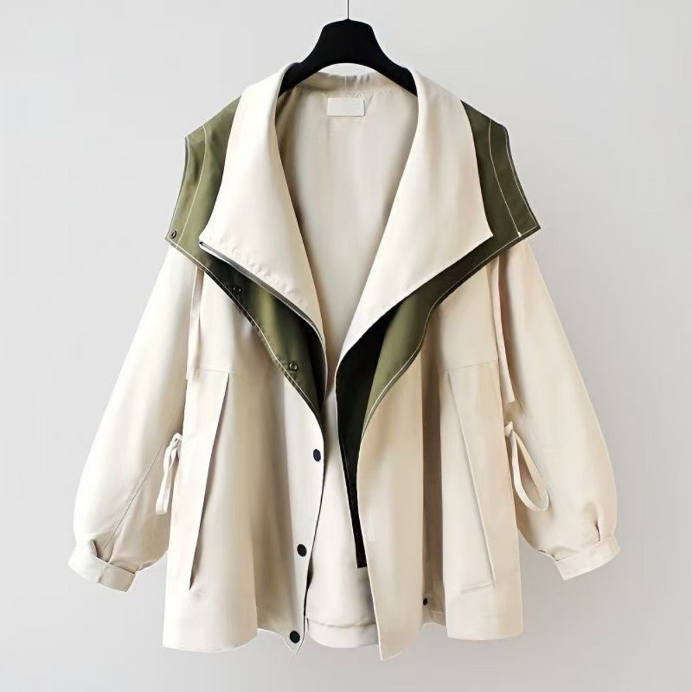 Zip Up Hooded Jacket with Wide Collar for Women - Marcia