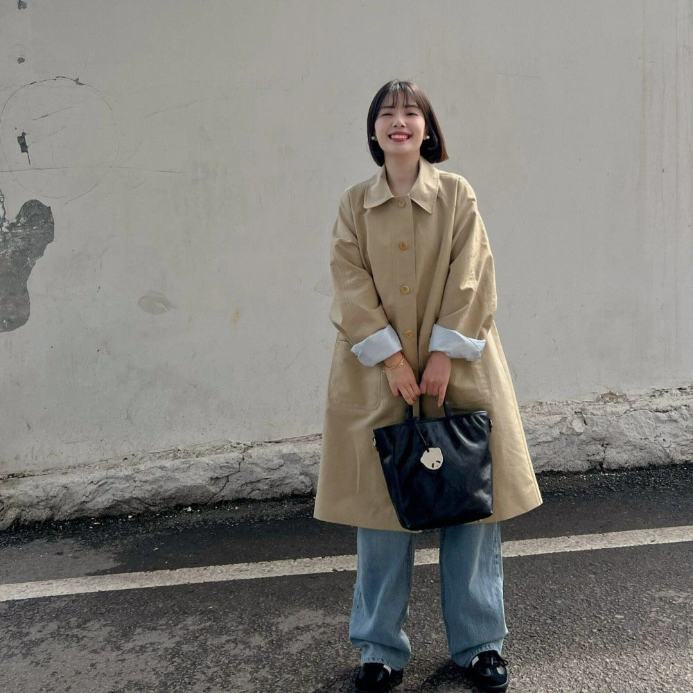 Long Button Down Trench Coat with Pockets for Women - Candida