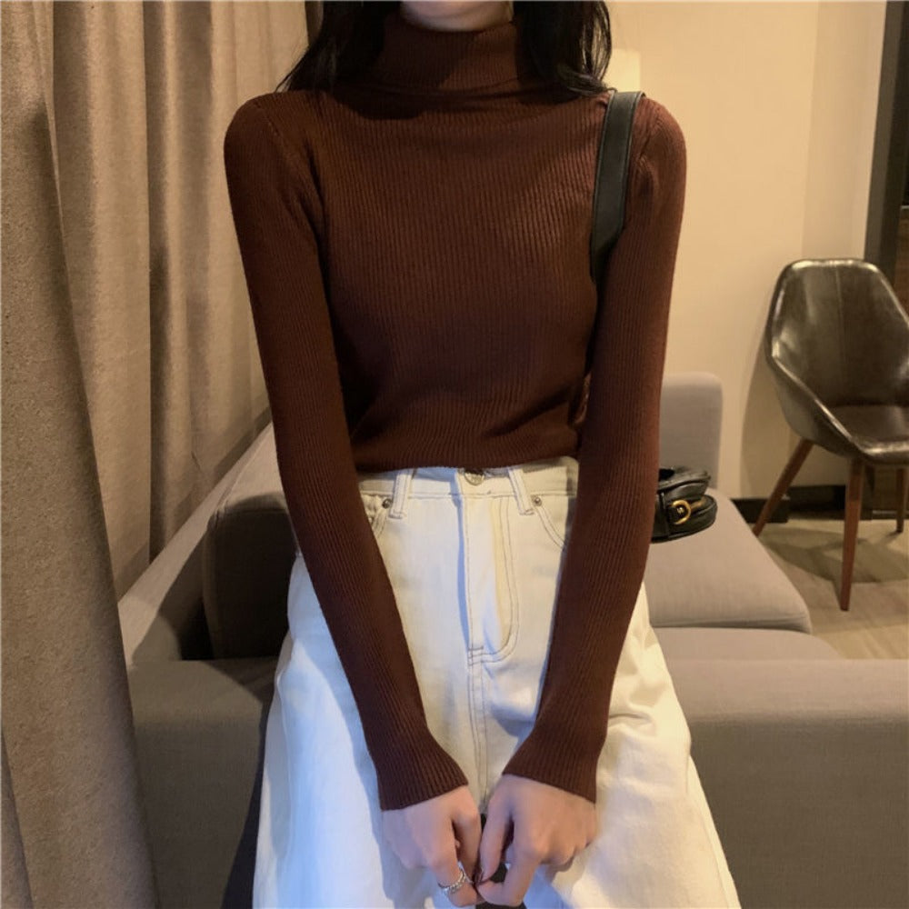Ribbed Turtleneck Long Sleeve Sweater Top for Women - Sonia