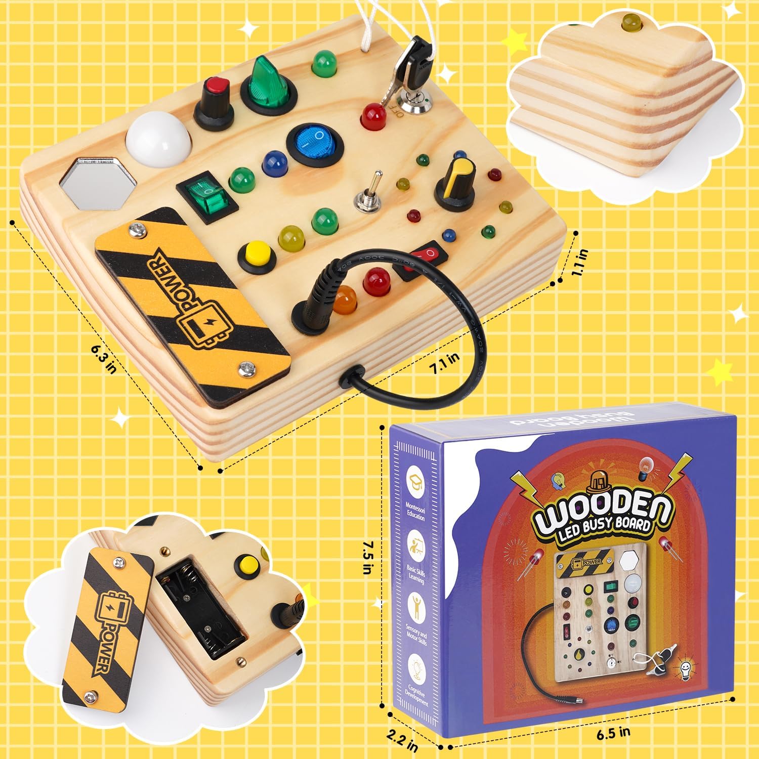 Montessori Toddler Pinboard with 27 LED Lights - Educational Toy for Ages 1-6