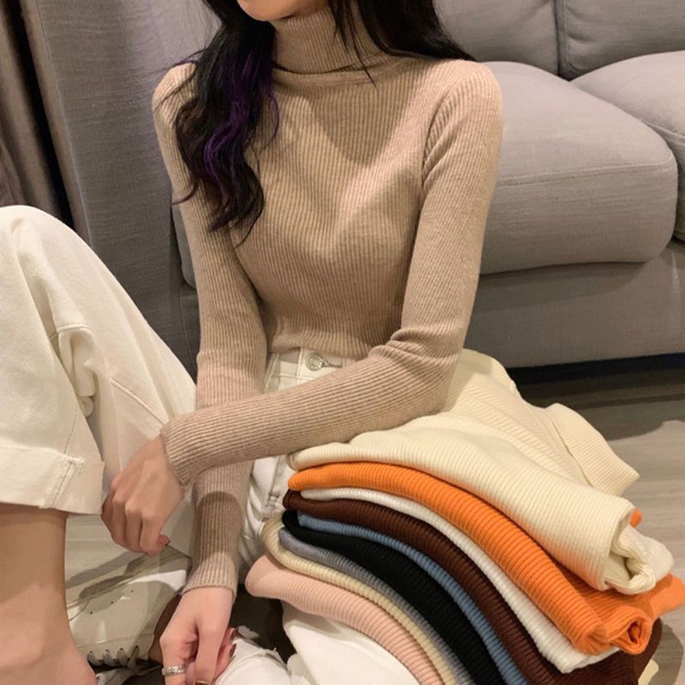 Ribbed Turtleneck Long Sleeve Sweater Top for Women - Sonia