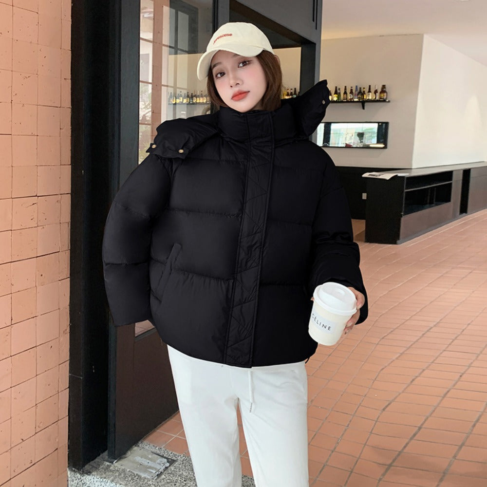 Hooded Puffer Jacket with Zipper for Women - Rina