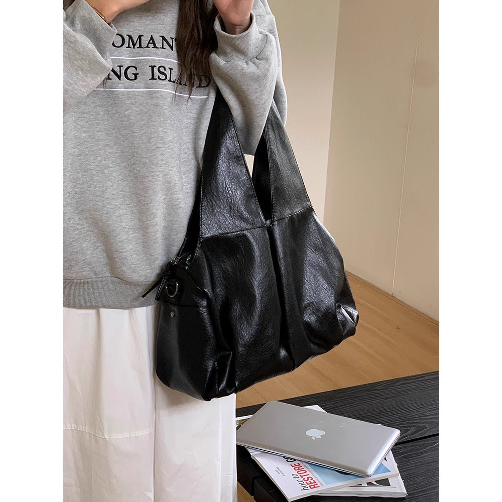 Black Faux Leather Shoulder Tote Bag for Women - Barbara
