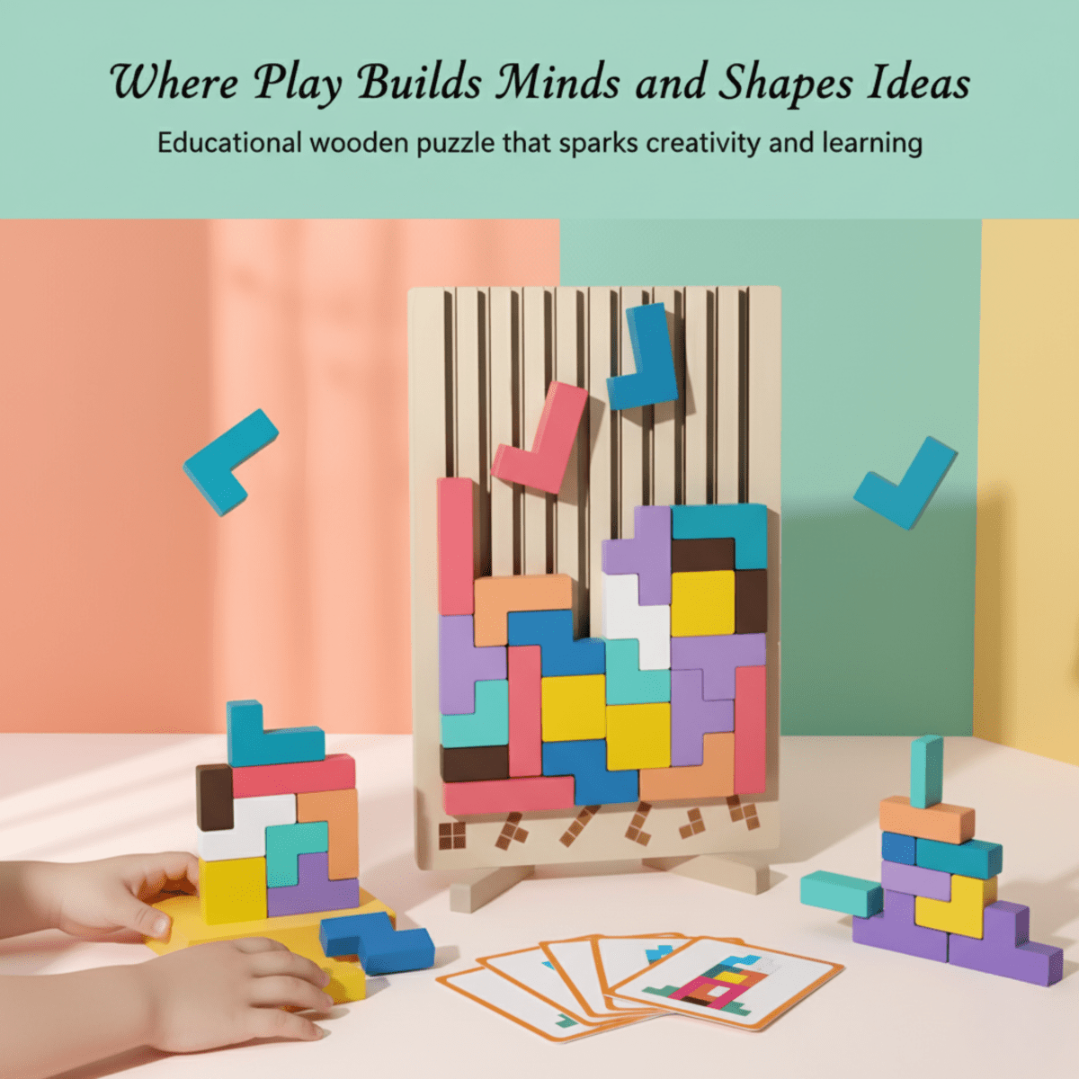 Montessori Wooden Tetris for Creative Stacking and Logic Training