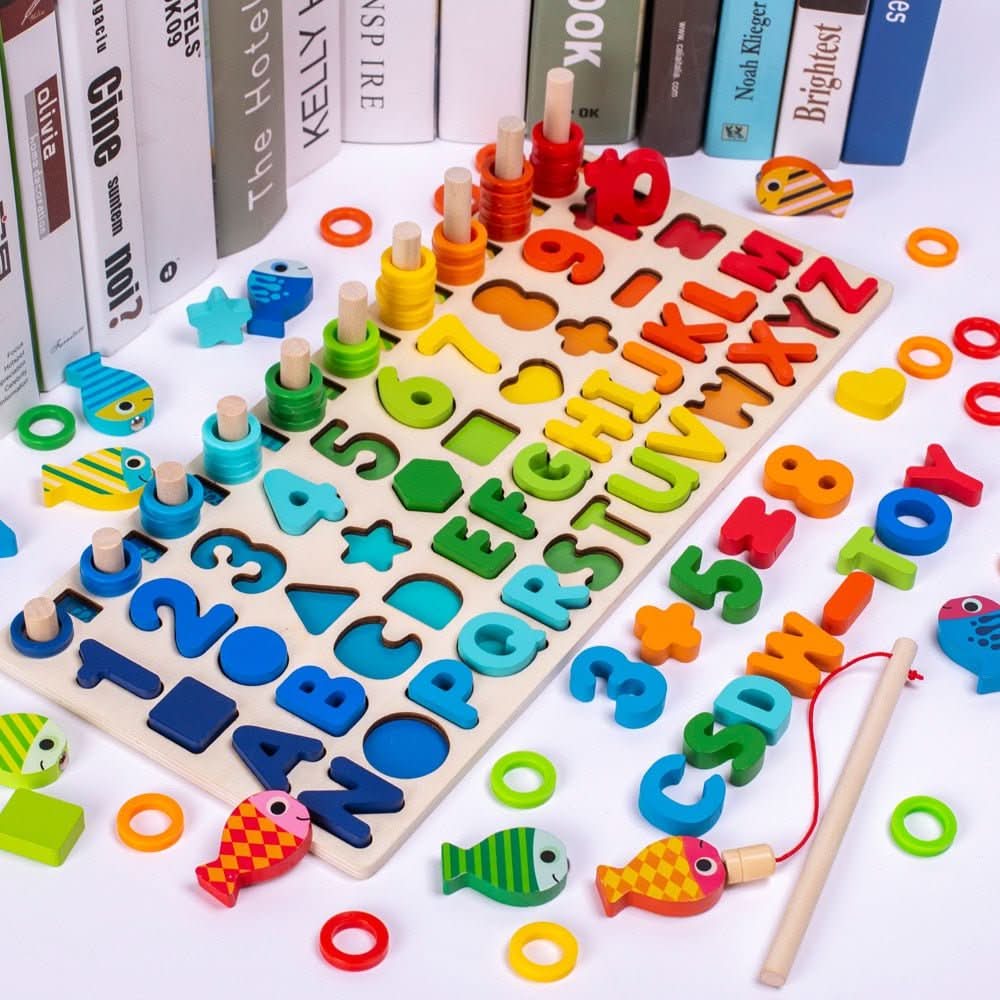 Wooden Montessori Learning Board – Educational Game for Discovering Numbers, Shapes, and Colors