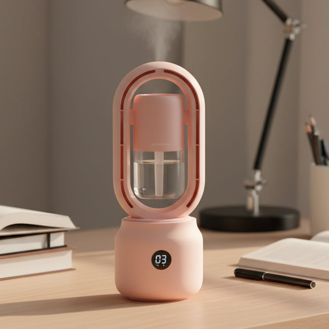 Portable Blade-Free Fan with Humidifier and Night Light for Refreshing Comfort