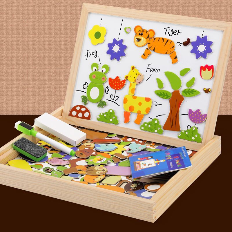 2-in-1 Montessori Drawing Board with Magnetic Surface & Chalkboard for Kids