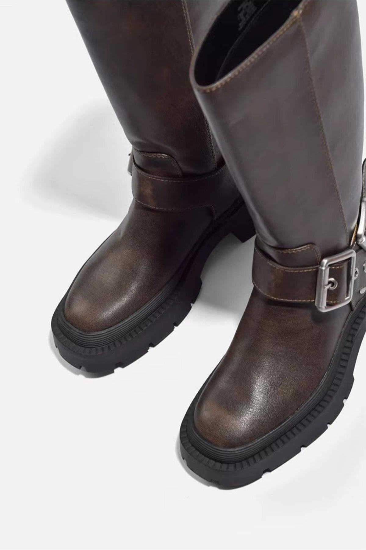 Knee High Chunky Boots | Brown