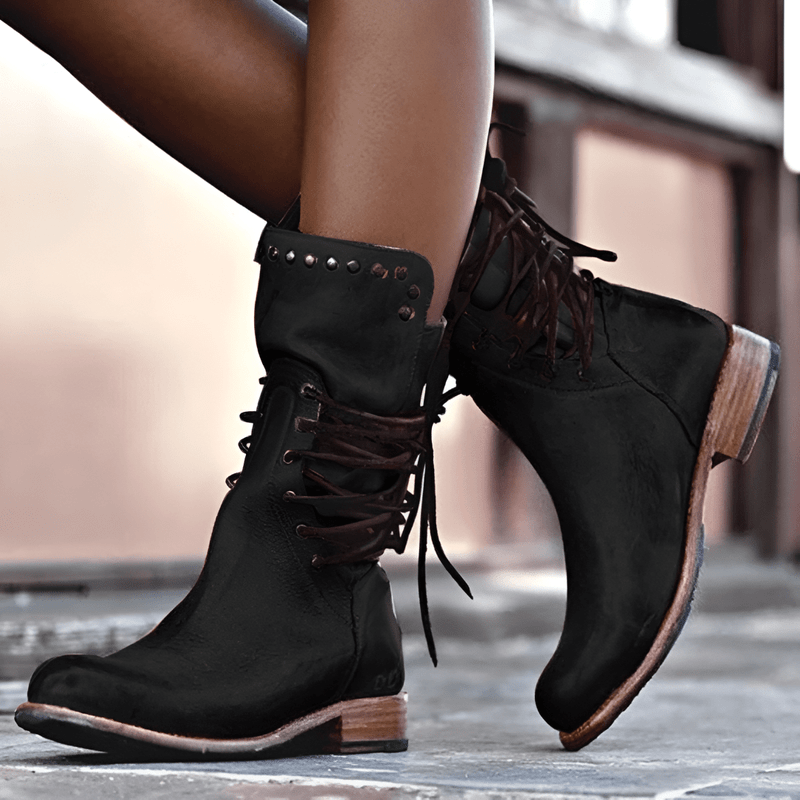 Women's Studded Lace-Up Boots | Low Heel