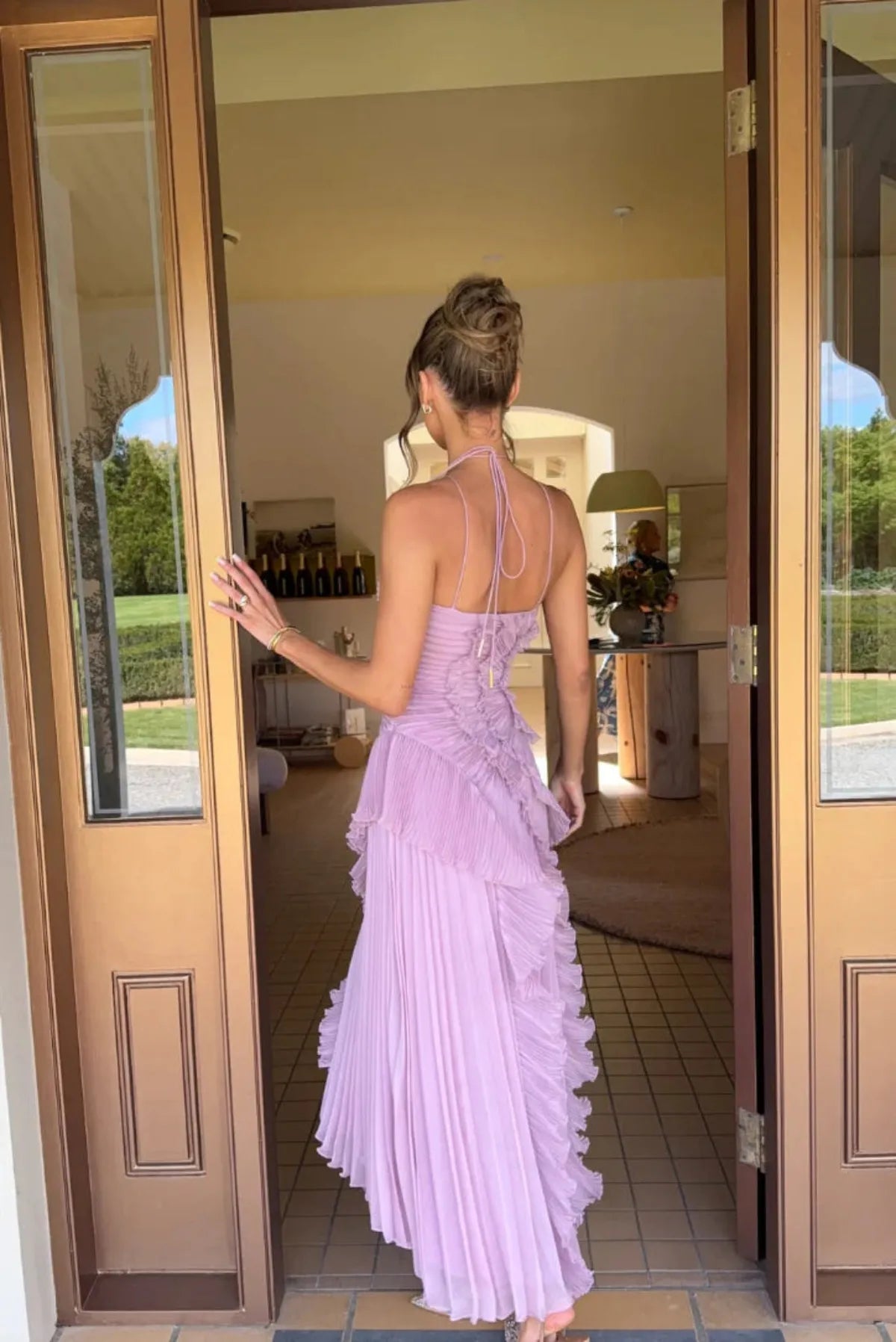 Party Ruffled Split Dress | Purple