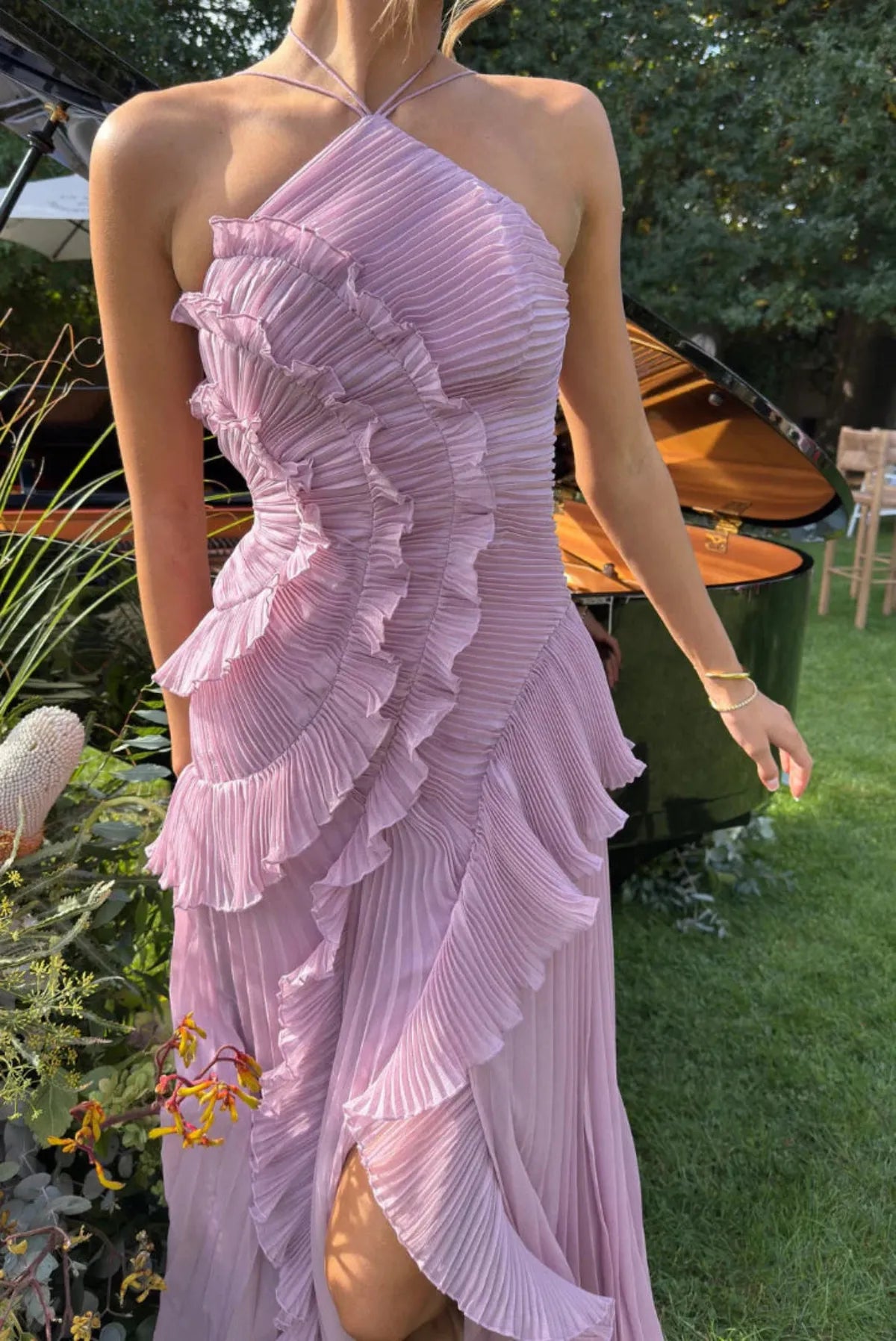 Party Ruffled Split Dress | Purple
