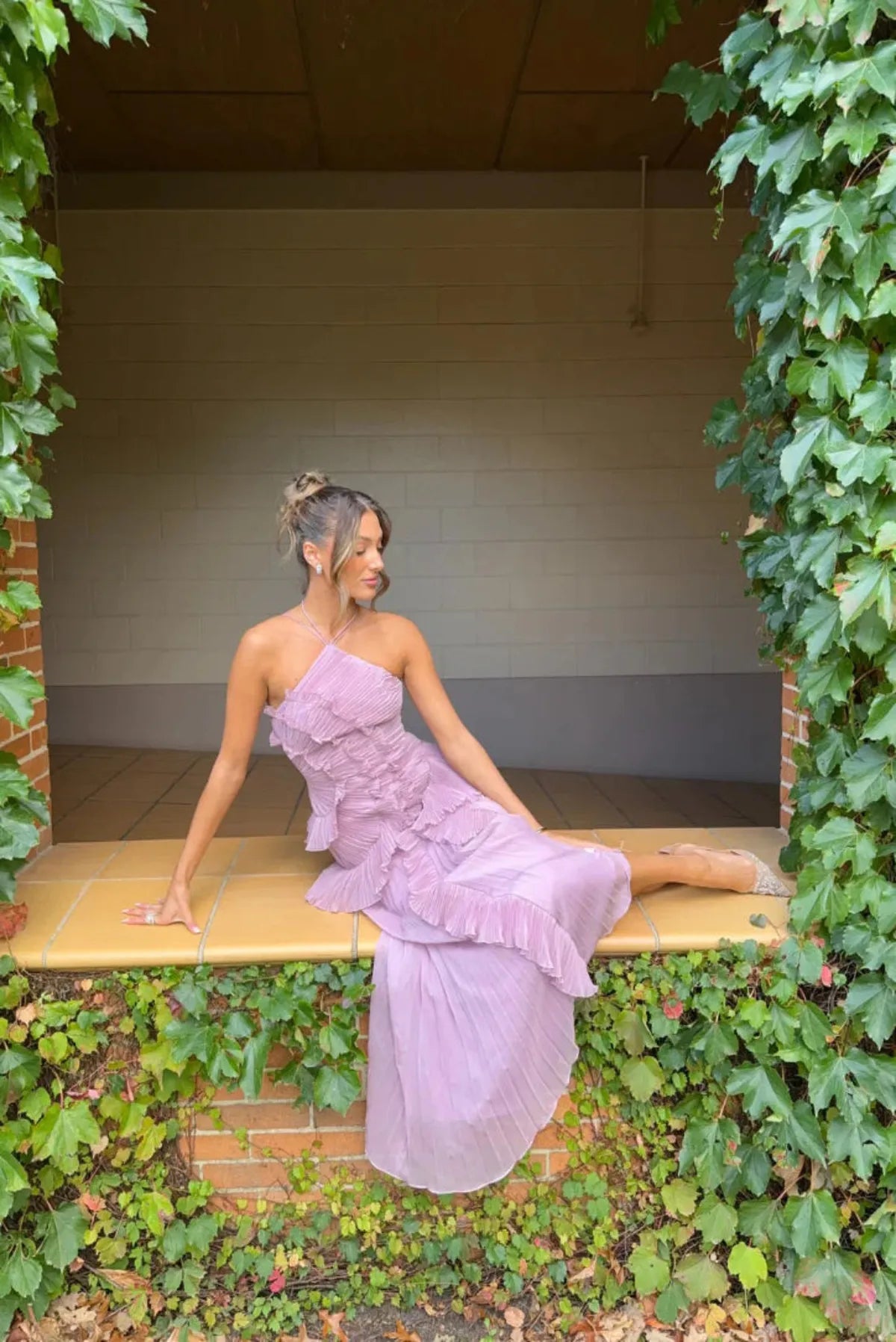 Party Ruffled Split Dress | Purple
