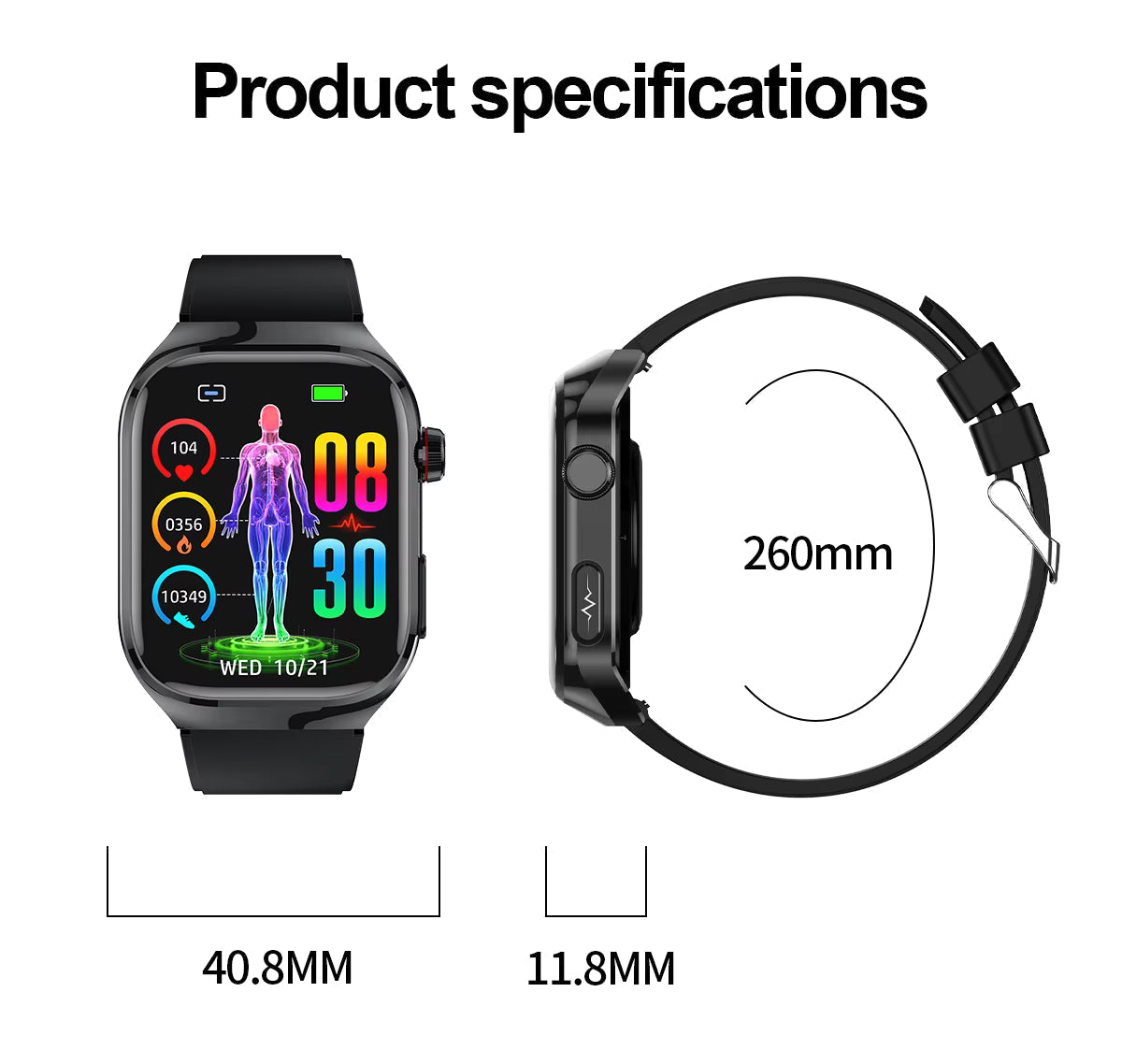 Smartwatch for Blood Sugar Monitoring, ECG, Uric Acid Measurement, Bluetooth Connectivity