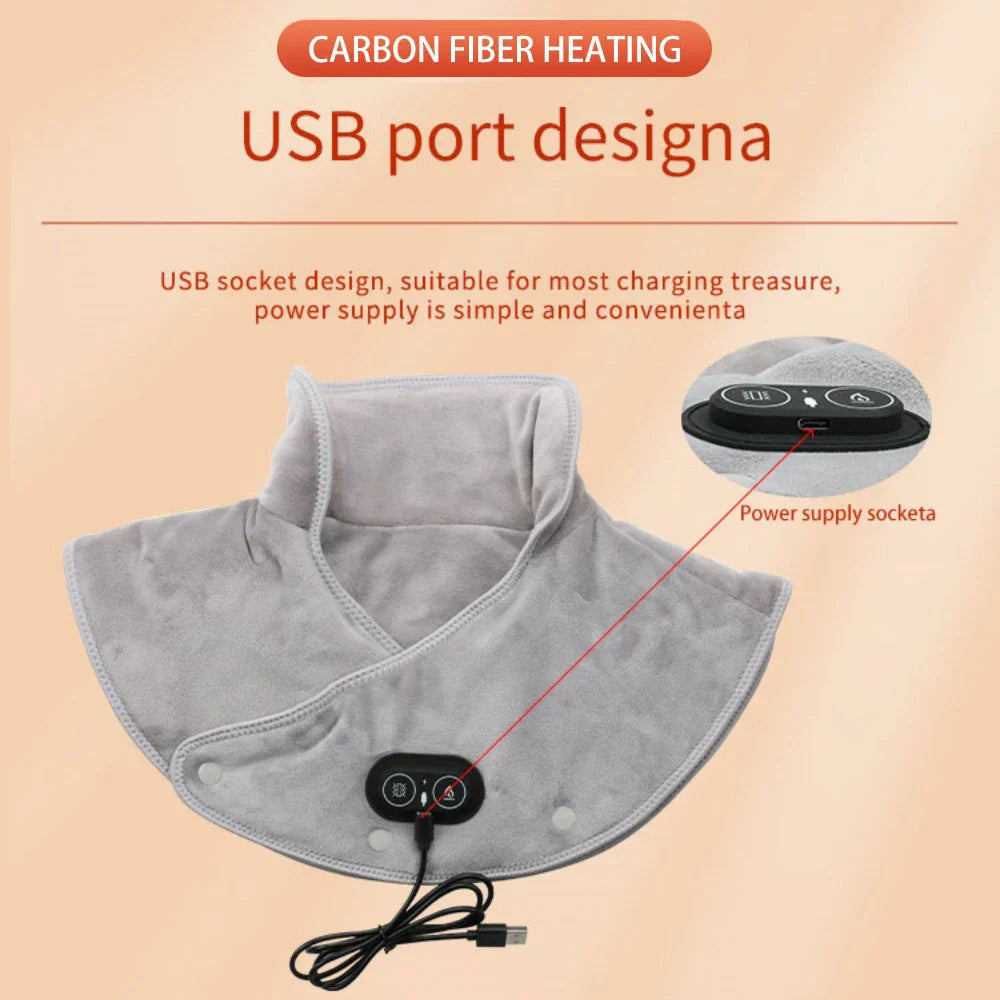 Heat Neck & Shoulder Massager | USB Heating Pad with Vibration | 3 Temperature Settings & Timer | Soft Plush Design
