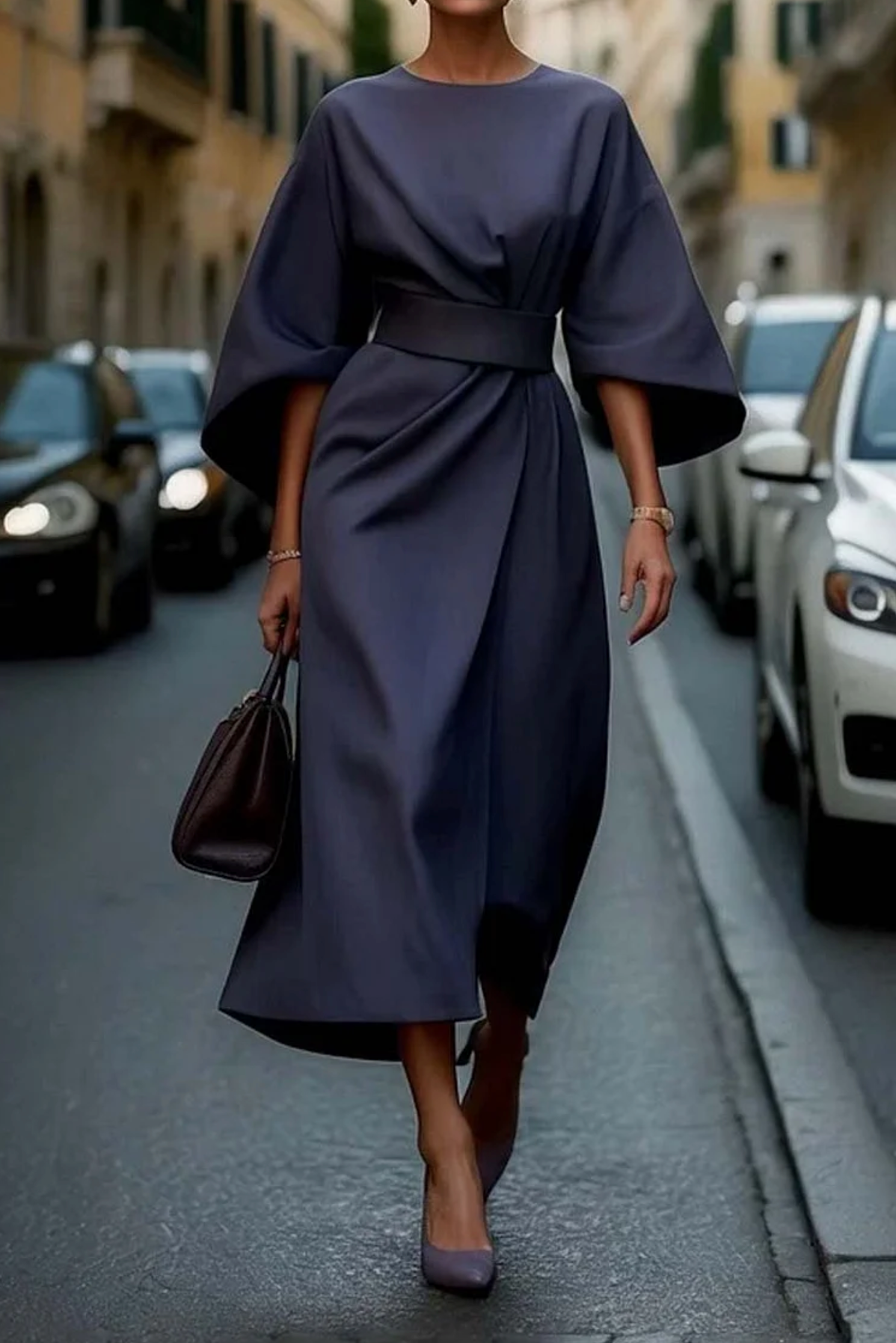 Women's Lantern Sleeves and Belt Dress | Elegant