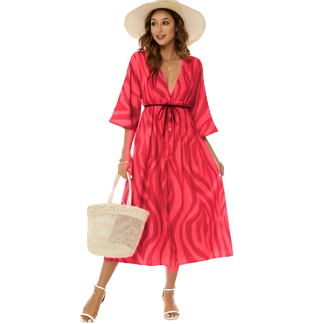 Colorful V-Neck Maxi Dress with Side Slit for Women | Elegant Summer Style