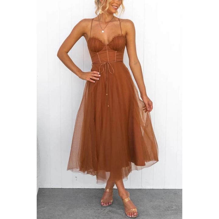 Elegant Midi Summer Dress with Spaghetti Straps for Women | Chic Casual Style