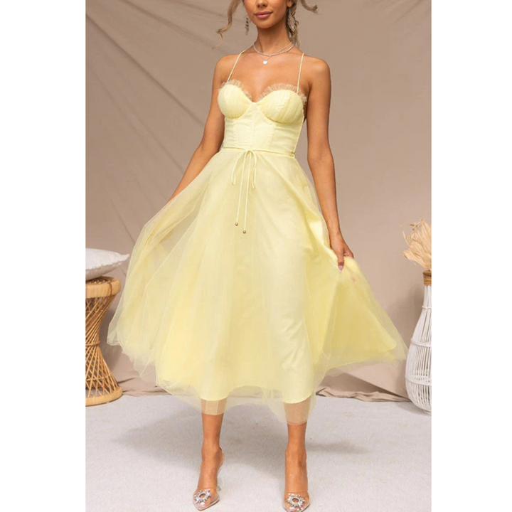 Elegant Midi Summer Dress with Spaghetti Straps for Women | Chic Casual Style