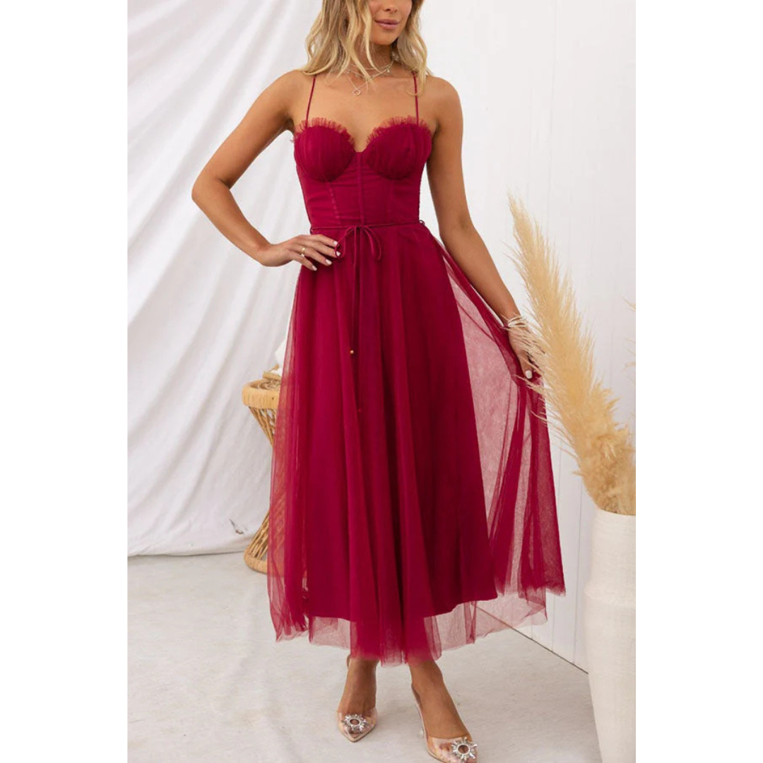 Elegant Midi Summer Dress with Spaghetti Straps for Women | Chic Casual Style
